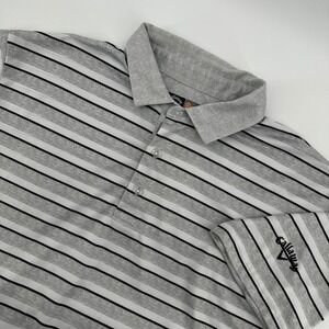 Callaway Opti-Dri Golf Polo Shirt Gray Striped Short Sleeve‎ Mens Size Large